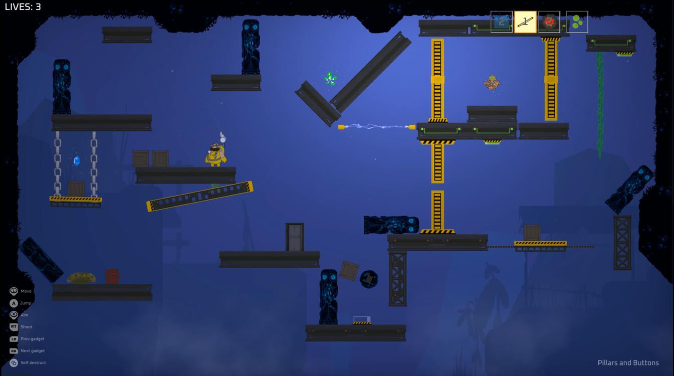 "Prison break" - level based on moving out left from a centered starting position, retrieving a power sphere and using it to open a door to the right side of the level.