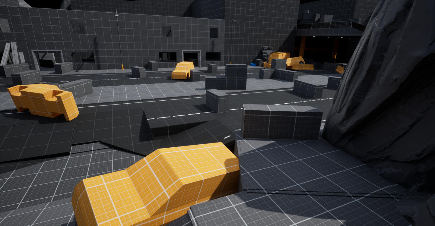 right flank - first encounter - note the doorway and windows on the far right side and how players in co-op will be able to see each other across the space.